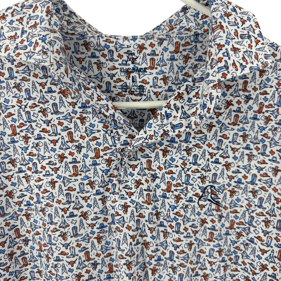 Rhoback Mens Large Lone Star Texas Rodeo Novelty Print Performance Polo Shirt - Picture 5 of 13